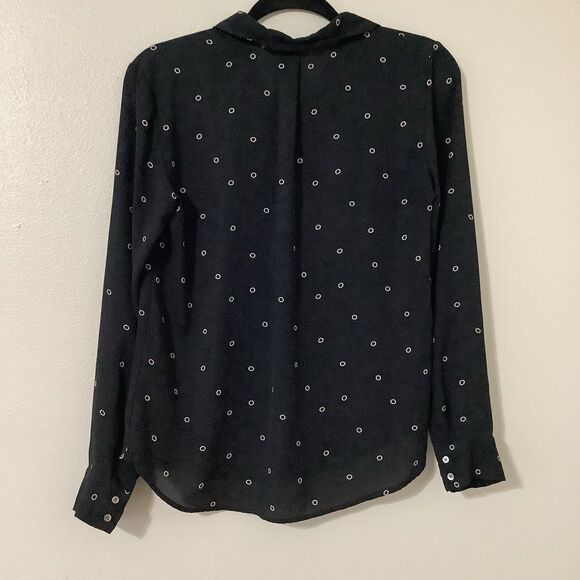 H&M Black Preppy Twee Retro Back to School Lightweight Button Down Shirt Size 4 - Picture 5 of 7